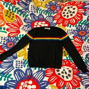 Rainbow stripe black sweater